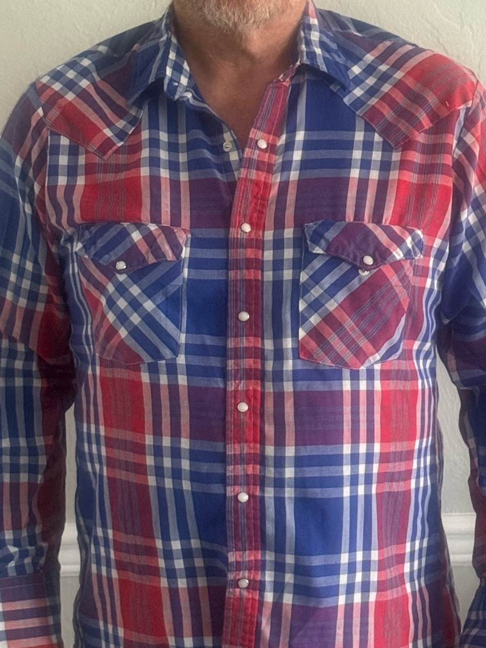 Men's Casual Red & Blue Plaid Button-Down Shirt